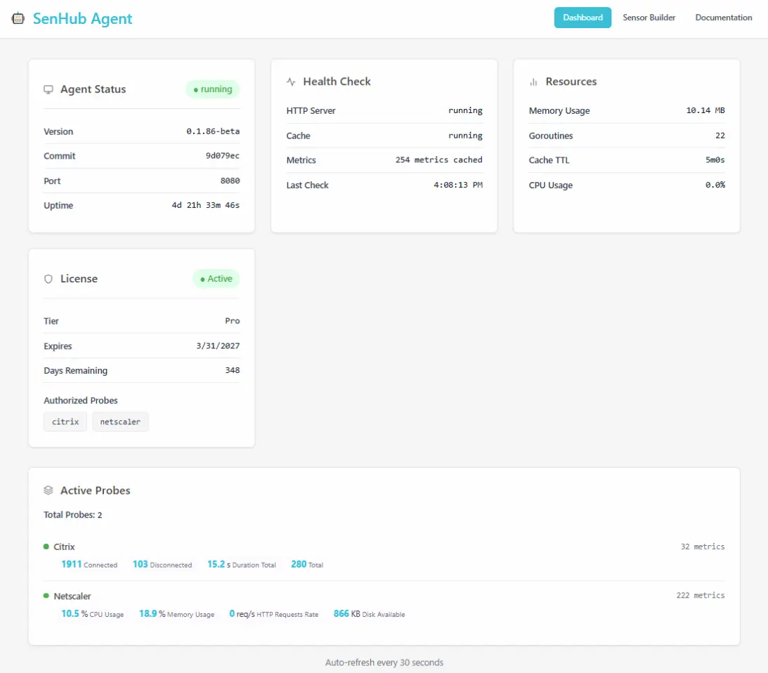 SenHub Agent dashboard